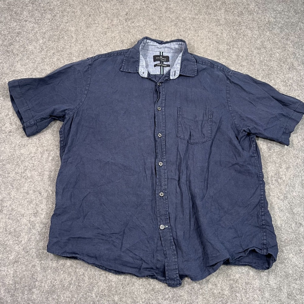 Blue Harbour Pure Linen Regular‎ Fit Short Sleeve Button Shirt Men's Size Large